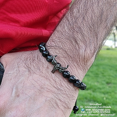 دستبند مردانه (عقیق سلیمانی) کد 140228